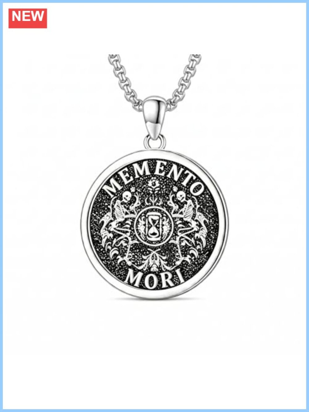 Memento Mori Skull Pendant Necklace 18K White Gold Plated Stainless Steel